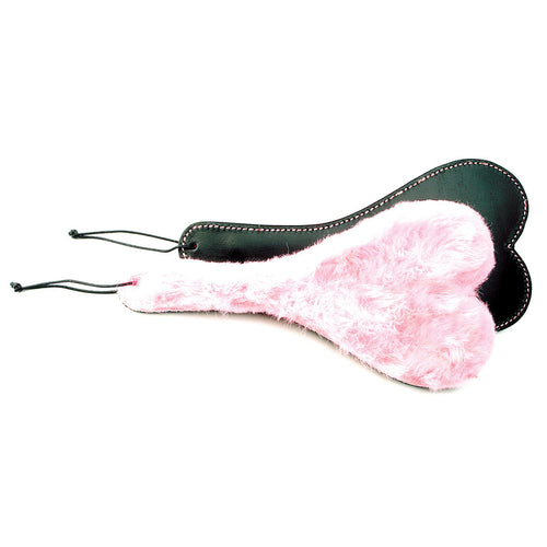 SPANK-HER HEART PADDLE PINK PLUSH & BLACK LEATHER