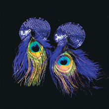 Load image into Gallery viewer, BIJOUX DE NIP ROUND BLUE SEQUIN PASTIES W/ FEATHERS