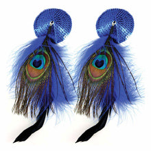 Load image into Gallery viewer, BIJOUX DE NIP ROUND BLUE SEQUIN PASTIES W/ FEATHERS